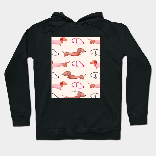 Dachshund Delight | Watercolour | Dogs | Pattern Hoodie by thewhimsicalrepose